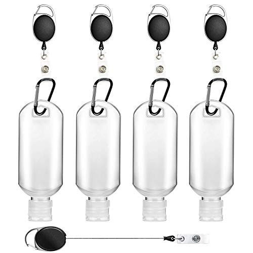 Choeeu 4 Pack Travel Size Plastic Clear Keychain Bottles, Portable Leakproof Squeeze Containers Flip Cap Small Empty Refillable Bottles Hand Sanitizer Holder for Backpack Travel Outdoor (50ml/1.7oz)