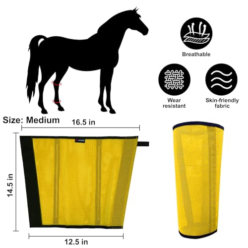 Image of Horse Fly Boots, Breathable Mesh Protection Set of 4, Comfortable Horse Leggings, Breathable Mesh Design, Equine Supplies for Reduce Stomping, Hoof Damage & Leg Fatigue (Yellow, Medium)