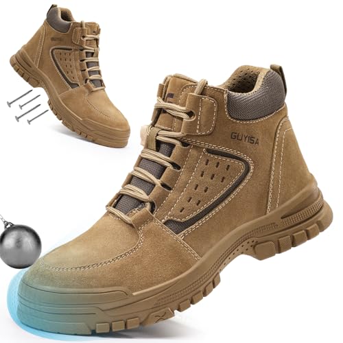 Image of Steel Toe Boots for Men Lightweight Work Boots for Men High Top Safety Boot with Kevlar Puncture-Resistant Midsole Comfortable Industrial Work Shoes Splash-Proof Botas De Trabajo para Hombre