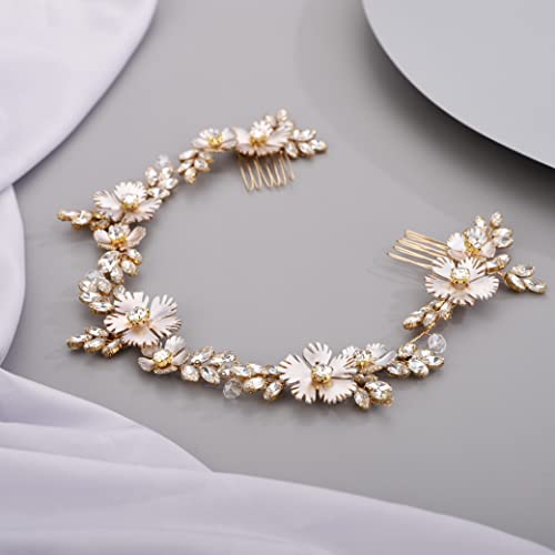 Beryuan Champagne Flower Crystal Hair Piece Bridal Headband For Bride Bridesmaid Wedding Hair Accessories For Women And Girls #TOP1