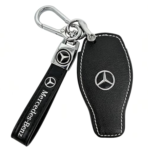 ZERAL Leather Key Fob Cover for Mercedes-Benz Full Protective Case with Metal Keychain Compatible with LS CLK AMG CLK CLK GLC GLE GLS ML SL SLK A C E R S G Remote Key (Style B: Black)