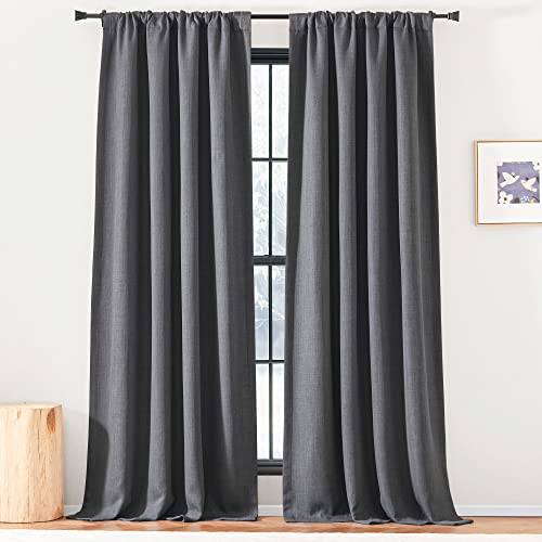 Nicetown Charcoal Gray Linen Room Darkening Curtains For Bedroom, Pinch Pleated Faux Linen Blend Curtains Thermal Insulated Noise Canceling Window Drapes For Living Room/Boys, W50 X L84, Set Of 2 #TOP2