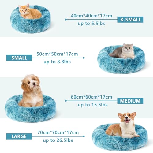 Donut Calming Dog Cat Bed, Fluffy Washable Plush for Small Medium Large Pets, Anti-Anxiety Round Puppy Bed With Anti-Slip Bottom (XS, Gradient Blue) - Image 6