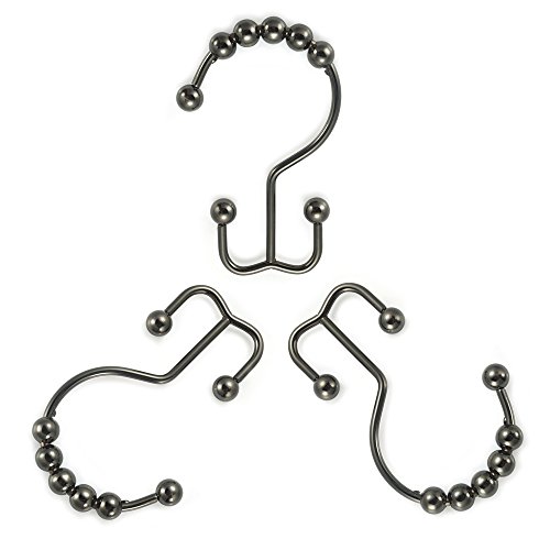 Amazer Shower Curtain Hooks Rings, Bronze Shower Curtain Hooks, Rust-Resistant Stainless Steel Shower Curtain Rings, 12 Pcs Double Shower Hooks For Shower Curtain, Shower Hooks Oil Rubbed Bronze #TOP3