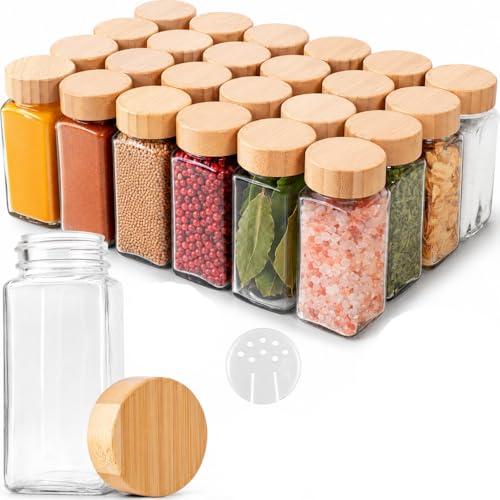 Image of WHISKET - 100 Ml Multipurpose Spice Jars Set With Bamboo Lids | Square Spice Jars Set| Moisture-Resistant Masala, Herbs & Seasonings Storage Containers. (PACK OF 4)