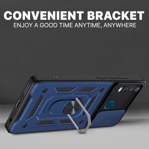 Image of Pikkme Back Cover for Vivo Y12 / Y15 / Y17 / U10 | Sliding Camera Shield with Ring Stand | D10 Full Camera Protection Bumper Case (Blue)