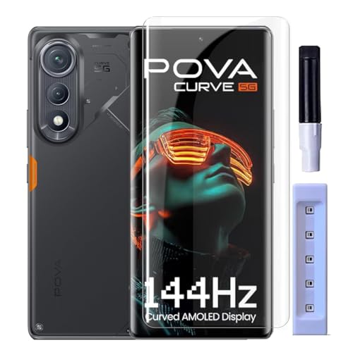 Image of FabeKee UV Tempered Glass Screen Protector Guard Compatible For Tecno Pova Curve 5G (6.78 Inch, Pack of 1) Full Adhesive UV Curved Case Friendly HD+ Clarity with easy installation kit