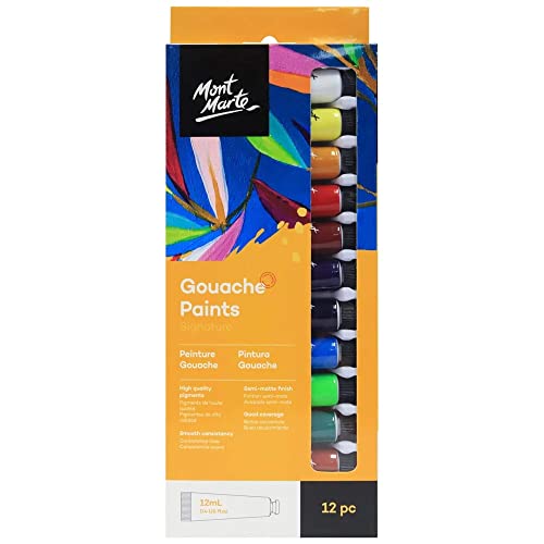 Mont Marte Gouache Set - 12 Stück, 12 ml Tuben - Ideal für Gouachemalerei - Brillante, lichtechte Gouache Farben mit großer Deckkraft Cover