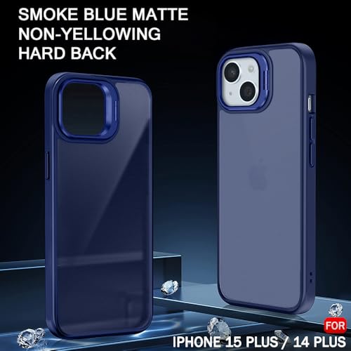 Image of TheGiftKart Hybrid Back Cover Case for iPhone 14 Plus / 15 Plus | Built-in Stand | Shockproof Hard Back Case Cover for iPhone 14+ / 15+ (PC & TPU, Frosted Matte Back, Blue Sides)