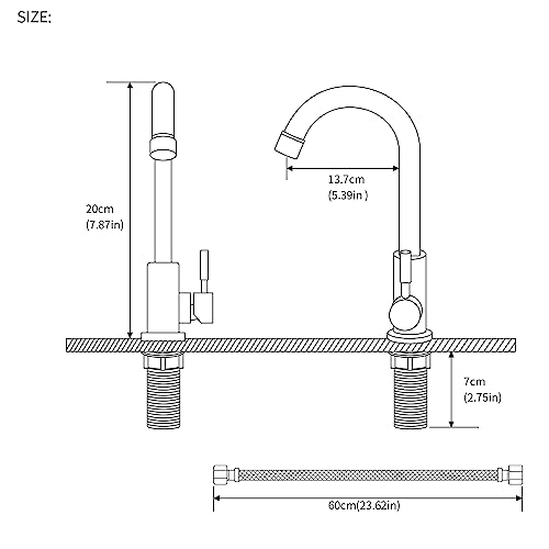 Jeonestan Cold Water Only Brushed Nickel Deck Mount Sink Bar Tap,Faucet Single Handle 1 Hole 360° High Arc Swivel Spout With Hose And Longer Thread Pipe For Kitchen,Outdoor, Garden And Bar #TOP5