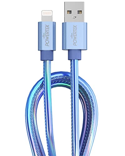 LIQUIPEL Powertek iPhone Charger Cable, 6 ft Fast Charging Lightning to USB Cord Adapter, Compatible for iPad, MFI Certified, Metallic Shine (Light Blue)