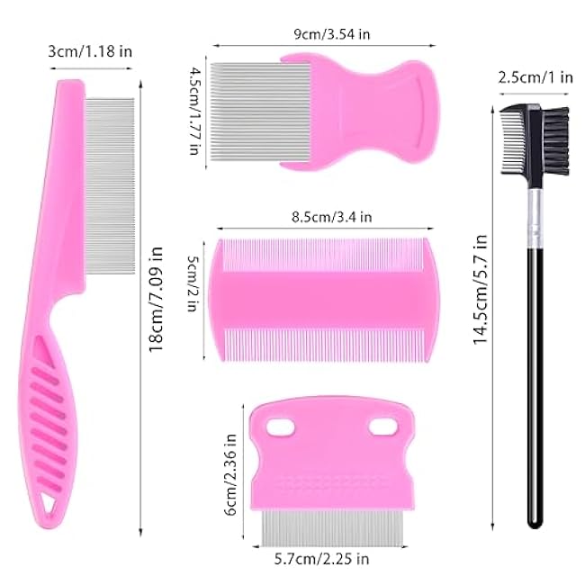 5 Pack Flea Lice Comb,Stainless Steel Dog Cat Grooming Combs With Rounded Teeth,Double-Sided Tear Stain Remover,Dematting Comb For Dogs Cats Ideal For All Types Of Small, Medium, Large Pets (Pink)-Y4BfBTMu