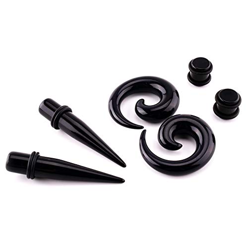 Llgltec Ear Stretching Kit 54 Pieces 14G-00G Ear Gauges Expander Set Acrylic Tapers And Plugs & Silicone Tunnels Body Piercing Jewelry Set (Black) #TOP1