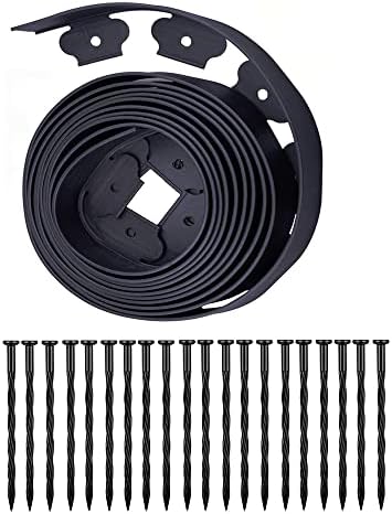 20 FT No-Dig Landscape Edging Kits with 20 Spikes, 2 inch High Heavy-Duty Plastic Garden Edging Border for Landscaping, Flower Gardens, Lawn (20FT, Black)