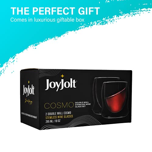 Joyjolt Cosmo Double Walled Stemless Wine Glasses – Set Of 2 Double Wall Insulated Wine Glasses For White Wine, Red Wine – Delicate Stemless Glassware – 295 Ml / 10 Oz Modern Glassware #TOP3