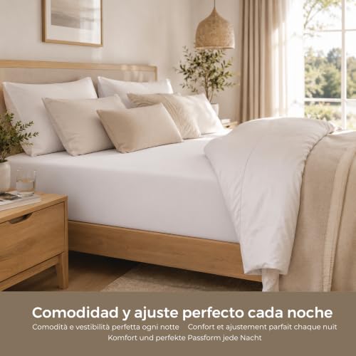 Degrees Home Collection - Sábana Bajera Ajustable 150x190x33 cm - Microfibra de poliéster, Calidad Oeko Tex sin tóxicos, Super Suave - Blanco - Imagen 3