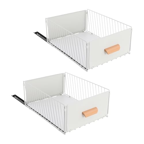 Treeisland Cajón telescópico, 2 unidades, organizador de armario extensible, de metal, para armario de cocina, color blanco