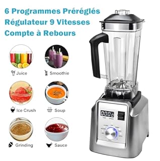 XLTEAM Blender Smoothie 2200W Blender Professionnel Mixeur Puissant Multifonction 2L Capacité 6 Lames 6 Programmes Prédéfinis 9 Vitesses