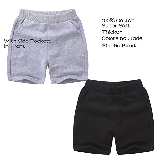 Boys Shorts 2 Pack with Front Pocket, 100% Cotton Athletic Running Sports for Little Kids Toddler 1-14 Years2