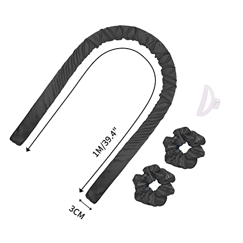 Heatless Hair Rollers, Hair Curlers for Long Hair, No Heat Curling Rod Headband with Hair Clips and Scrunchie, Curl Ribbon Rod Wave, Soft Silk DIY Hair Styling Tools Kit (Black)