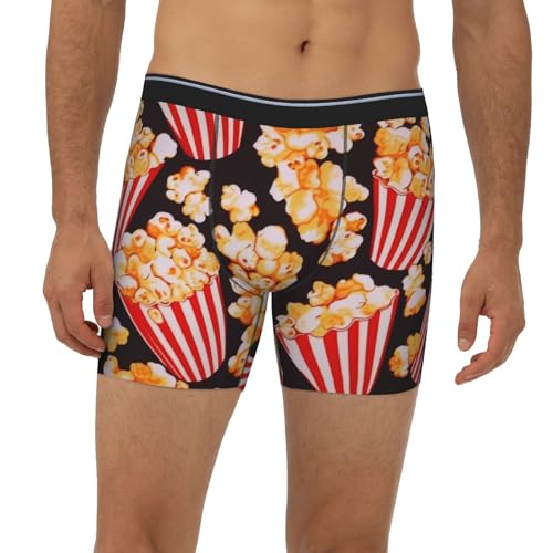 Men'S Long Leg Boxers Brief Novelty Underwear Comfort Fit Moisture Wicking Breathable Popcorn Print4