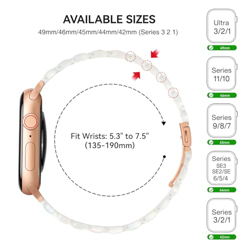 Image of Bestig Resin Band Compatible with Apple Watch Bands for Women 49mm 46mm 45mm 44mm 42mm(Series 1 2 3), Lightweight Waterproof Strap for iWatch Series 11 10 9 8 7 6 5 4 3 2 1 SE Ultra(Aurora /RoseGold)