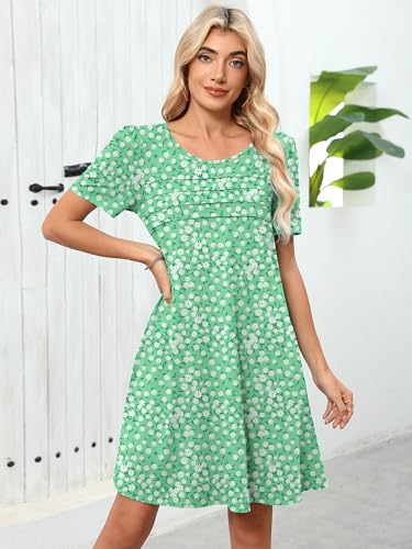 Image of Heymoments Women's Short Sleeve Crewneck Sundress Summer Casual A-Line Beach Dress with Pockets S-2XL