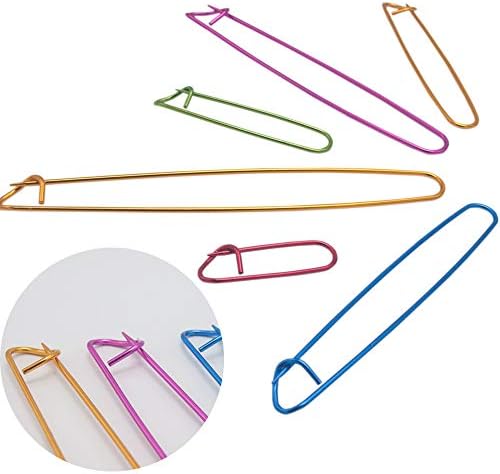 LAMXD 6Pcs Stitch Holder Set, 6 Size Assorted Colors Aluminum Yarn Stitch Holder Set Crochet Knitting Needle Markers Accessories Crochet Safety Pins for DIY Knitting Notions Crochet Needle Hooks Craft