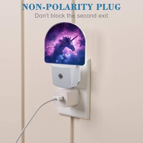 Image of Plug in Night Lights Unicorn Silhouette in Galaxy Nebula Nightlight Plug Into Wall Dusk to Dawn Sensor LED Night Light for Kid Girls Boys Room Decor,Hallway,Kitchen,Bathroom,Nursery,Stairs