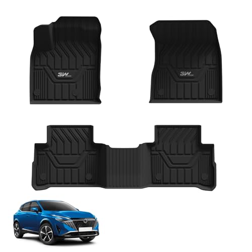 3W Fußmatten für Nissan Qashqai J12 2021-2025 2026, Nicht für e Power, TPE Allwetter Gummimatten für Nissan Qashqai J12 1. und 2. Reihen Set Auto Fussmatten Zubehör, Schwarz Antirutschmatten