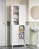VASAGLE Floor Storage Cabinet, Freestanding Storage Unit with 4 Doors, Adjustable Shelves, 11.8 x 23.6 x 66.9 Inches, for Entryway, Bathroom, Cloud White UBBC550W01