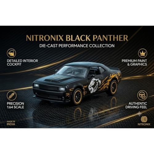 Image of 1:64 Black Panther Premium Die Cast Metal Toy Car for Kids | Mini Sports Car Collectible Model with Free Rolling Wheels, Realistic Design, openale door,Metal Vehicle, Birthday Gift for Boys & Girls