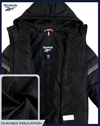 Image of Reebok Boys Puffer Jacket - Heavyweight Quilted Wind & Water Resistant Boys Winter Coat - Insulated Bubble Kids Winter Jacket