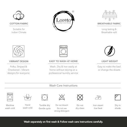 LORETO - A QUALITY LINEN BRAND 100% Pure Cotton Bedsheet for Single Bed, 144TC Soft & Breathable Single Bed Sheet with Pillow Cover(54 x 84 Inches, Lavender Grey Spring Harmony)