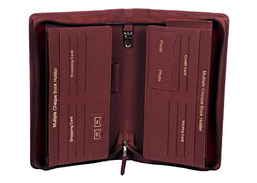 Image of Sukeshcraft Multiple Cheque Book Holder | Original PU Holds Upto 8 Cheque Books,with Matching Zipper (PU -Redwine)