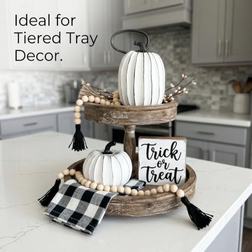 Image of FESTGLOX White and Black Halloween Pumpkin Decor, Small Resin Pumpkin Set