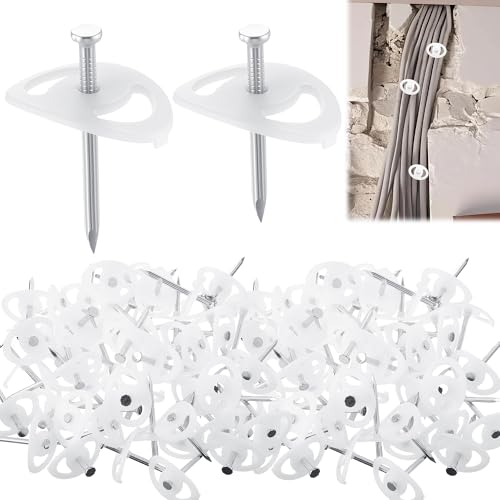 Enhon 150 Stück Nagelscheiben mit Montagenagel 75 Stück 3 2 x 40mm und 75 Stück 3 5 x 50mm Montagenagel zur Fixierung von Leitungen in Mauerschlitzen und auf Mauerwerk