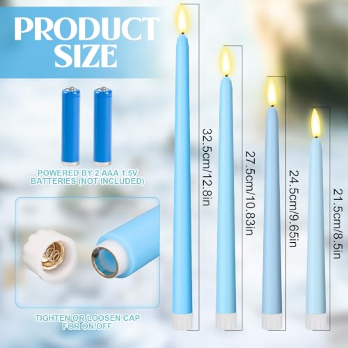 Image of Rossesay 24 Pcs Flameless LED Taper Candles Battery Operated Candles 8.5 inch, 9.65 inch, 10.8 inch, 12.8 inch Flameless Candlesticks Flickering for Christmas Church Wedding(Classic, Ocean Color)