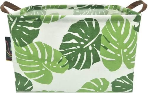 HKEC Rectangle Green Storage Basket,Clothes Basket with Handles, Collapsible Storage Box, Gift Basket, Room Decor(Banana leaf)