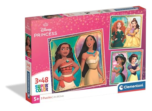 Clementoni Puzzle 3×48 Disney Princess 144 Stücke für Kindern 5-8 Jahre, Cartoon, Geschenk für Kinder, Puzzle für Kinder, Made in Italy, 25064