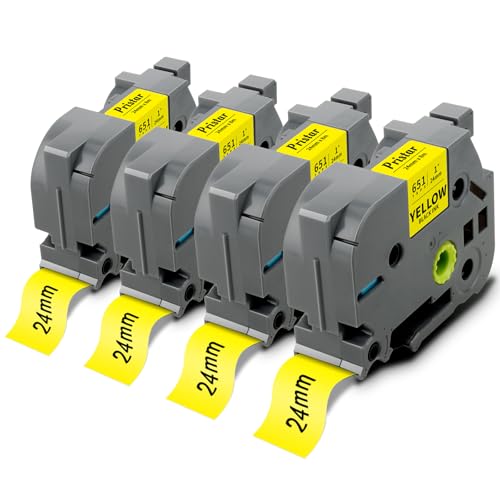 Ruban TZe-651 noir sur jaune 24mm compatible Brother PT-E550W | Lot de 4