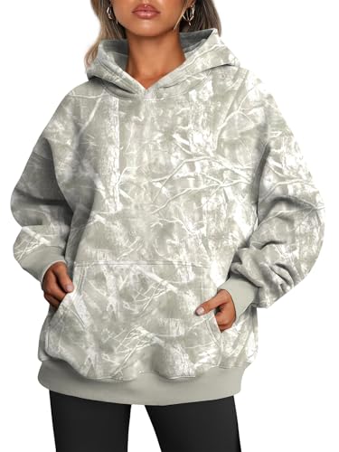 Trendy Queen Womens Camo Hoodies Oversized Fleece Sweatshirts Fall Fashion 2025 Pullover Sweaters Winter Clothes Camo Light Green L