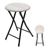 Spetebo Metall Klapphocker schwarz Natur - 47 x 33 cm - Metall Sitzhocker mit runder Holz Sitzfläche - Beistellstuhl Gästestuhl Klapp Sitz Hocker klappbar rund