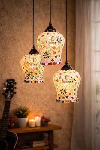 Image of DECOHOME Mosaic 3L Ceiling Lamp for Bedroom /Living Room /Restaurants /Indoor and Outdoor Ceiling lamp (Multi Color) (Bulb NOT Include)