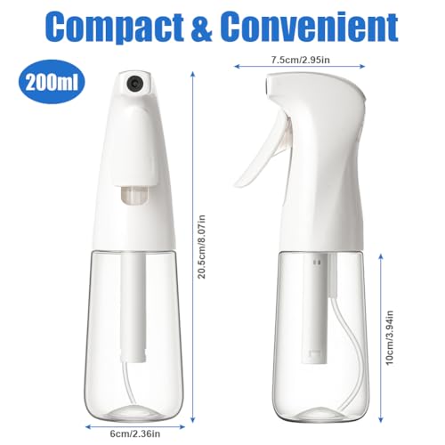 Beugo Sprühflasche Haare, 200ml Kontinuierliche Wassersprühflasche, Auslaufsicher mit Feinem Sprühnebel, Zerstäuber Sprühflasche, Kleine Sprühflasche für Haare, Hautpflege und Reinigung(Weiß)
