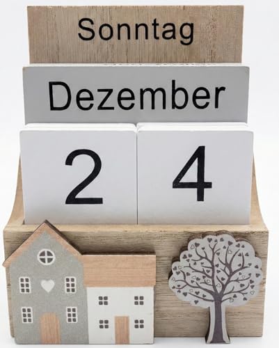 Ewiger Kalender aus Holz Shabby Chic – Schreibtischkalender & Desktop-Kalender zum Umstellen, Deko Hauskalender im Landhausstil by khevga