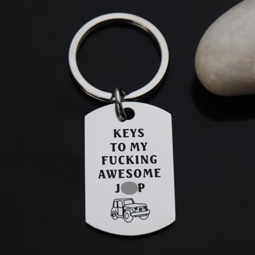 CHENVA Car Lover Keychain Gift Stainless Steel Dog Tag Keyring Wrangler Accessories Gift for Car Lover (Keys to my awesome Jp Keychain) by CHENVA - Used condition - Image 3
