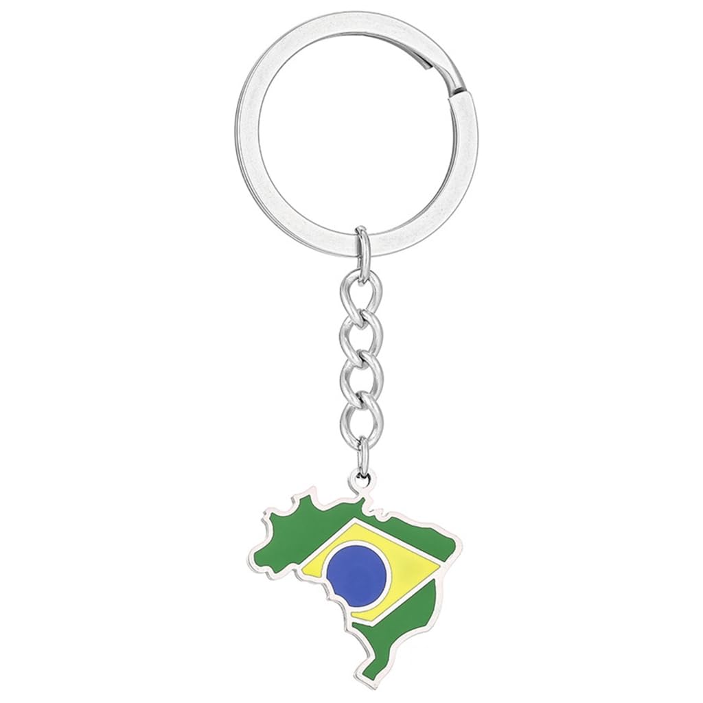 Elnwnnkc Elegant Brazilian Flag Keychain Versatile Brazil Map Holder Steel Brazil Culture