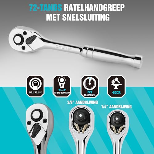 DURATECH 121-delige gereedschapsset voor monteurs, inclusief SAE/metrische dopsleutelset, ratel met 72 tanden, 40-in-1 magnetische schroevendraaier en inbussleutels met draagbare gereedschapskist voor - Afbeelding 4