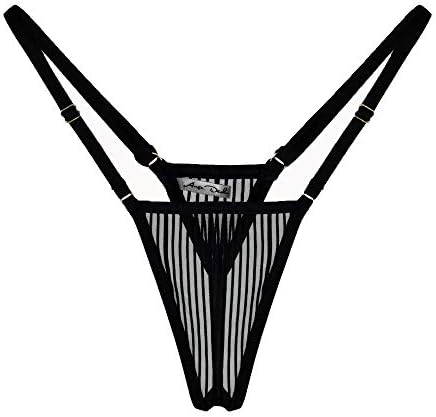 ANGE DÉCHU Sheer lingerie panties G strings thong high cut adjustable black and white for women narrow fit